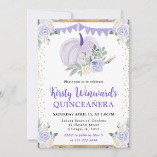 Pastel Purple Floral Pumpkin Fall Quinceanera Invitation