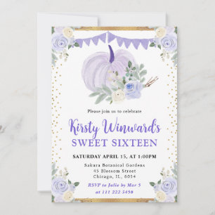 Pastel Purple Floral Pumpkin Fall Sweet 16 Invitation