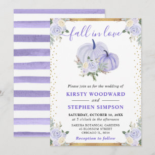 Pastel Purple Floral Pumpkins Fall Wedding Invitation