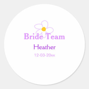 Pastel purple flower bridesmaid bride team boho mo classic round sticker