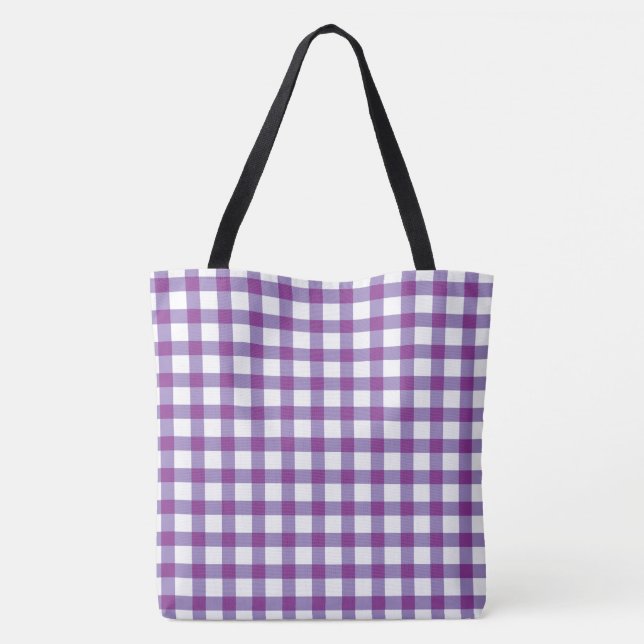 Pastel Purple Gingham Check Pattern Tote Bag (Back)
