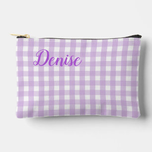 Pastel Purple Gingham Pattern Accessory Pouch