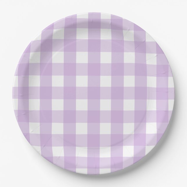 Pastel Purple Gingham Pattern Paper Plate (Front)