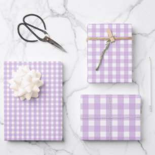 Pastel Purple Gingham Pattern Wrapping Paper Sheet