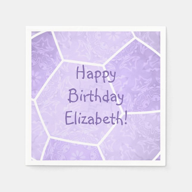 pastel purple girly soccer birthday party napkin (Front)