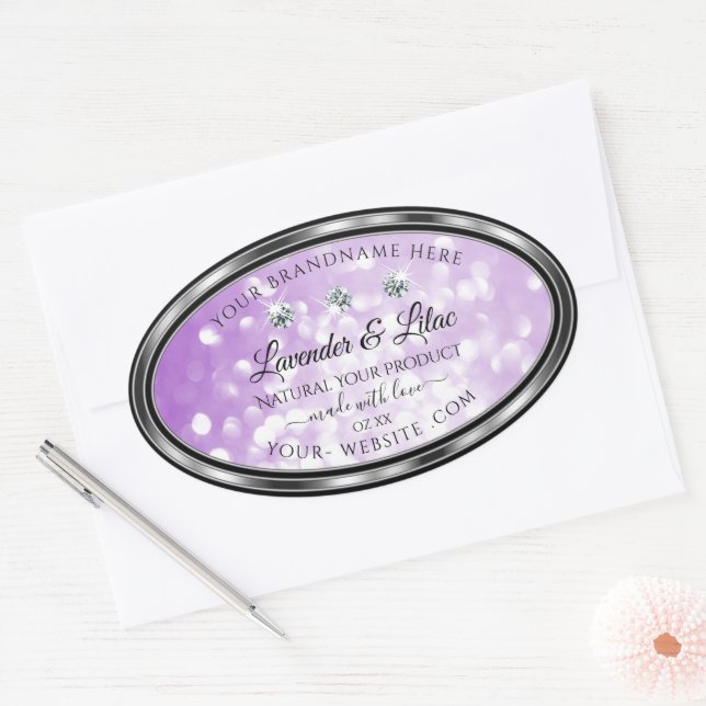 Pastel Purple Glitter Product Labels with Diamonds (Envelope)