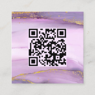Pastel Purple Gold Edges QR Code Minimalist Chic Square Business Card