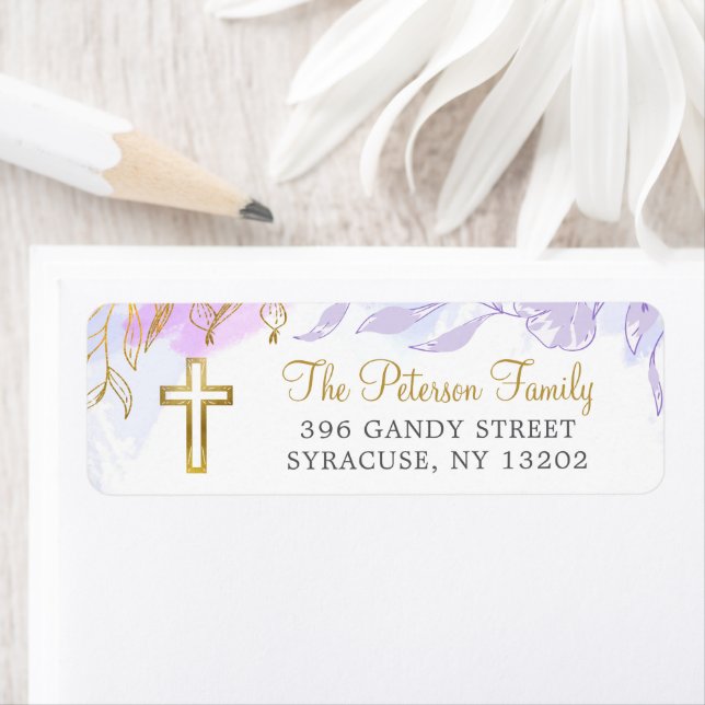 Pastel Purple Gold Floral Religious Return Address (Insitu)