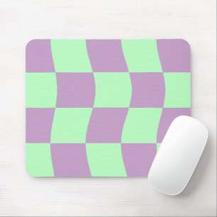 Pastel Purple Green Wavy Chequerboard Pattern Mouse Mat