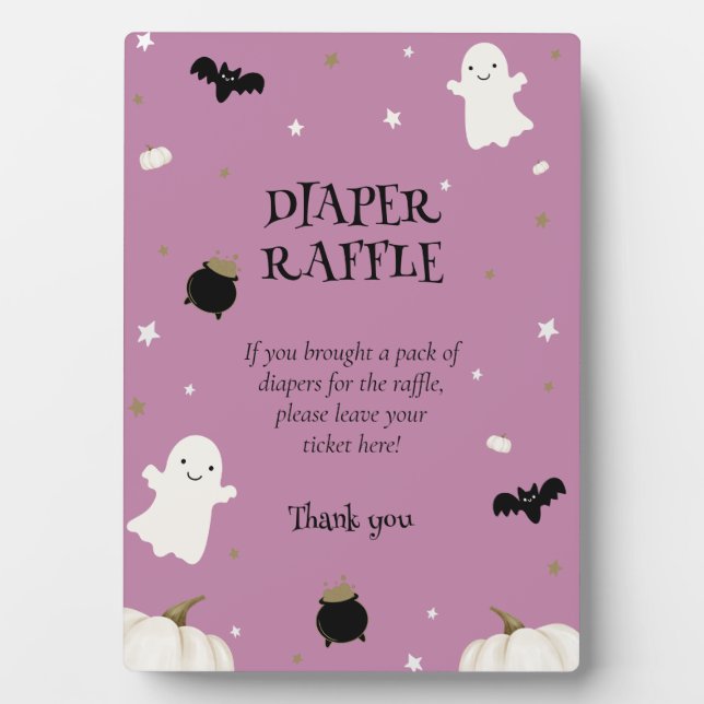 Pastel Purple Halloween Baby Shower Diaper Raffle Plaque (Front)
