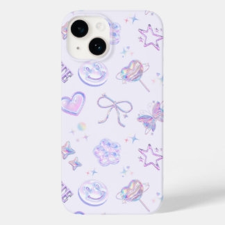 Pastel Purple Holographic Y2K Kitsch Jelly Pattern Case-Mate iPhone 14 Case