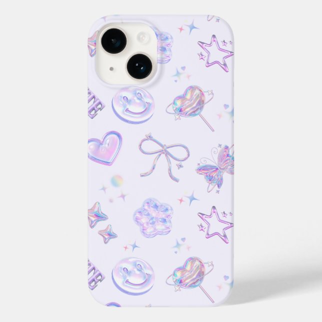 Pastel Purple Holographic Y2K Kitsch Jelly Pattern Case-Mate iPhone Case (Back)