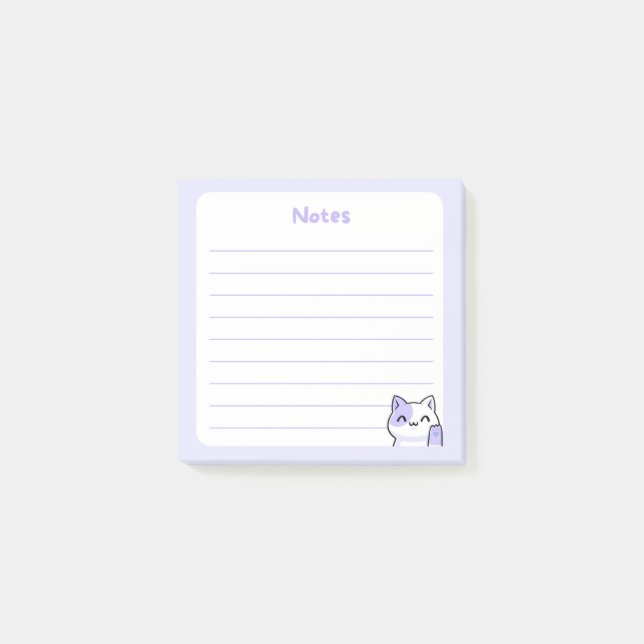 Pastel Purple Kawaii Chibi Kitty Cat Waving Hello Post-it Notes (Front)