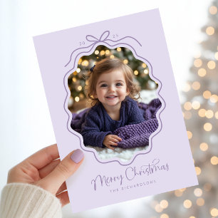 Pastel Purple Lavender Wavy Photo Holiday Card