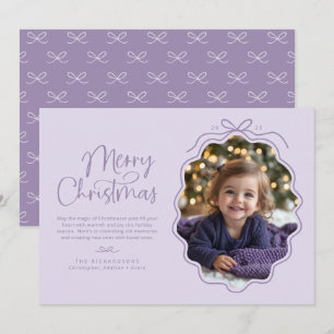 Pastel Purple Lavender Wavy Retro Photo Holiday Card