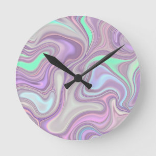 Pastel Purple Marble Swirl Pattern Round Clock