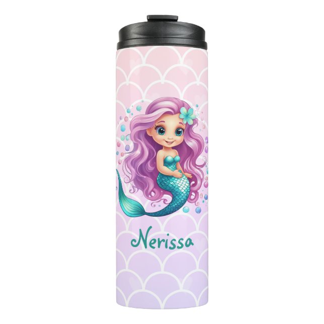 Pastel Purple Mermaid Birthday Under the Sea Party Thermal Tumbler (Front)