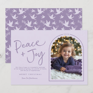 Pastel Purple Modern Peace Joy Photo Christmas Holiday Card