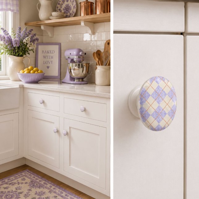 Pastel Purple On Yellow Diamonds Argyle Pattern  Ceramic Knob (Creator Uploaded)