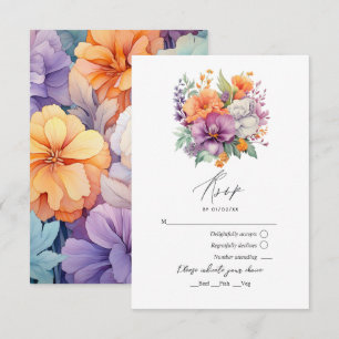 Pastel Purple, Orange and Mint Floral Wedding RSVP Card