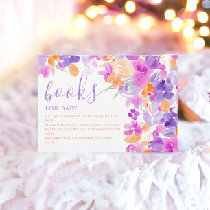 Pastel purple orange floral books for baby shower enclosure card