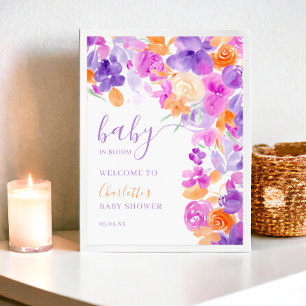 Pastel purple orange floral welcome baby shower poster