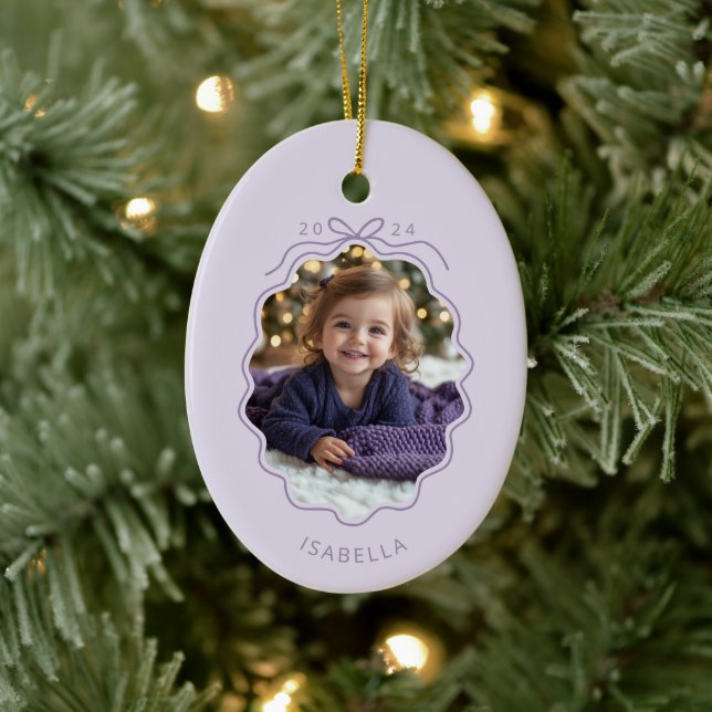 Pastel Purple Photo Simple Bow Ornament (Tree)