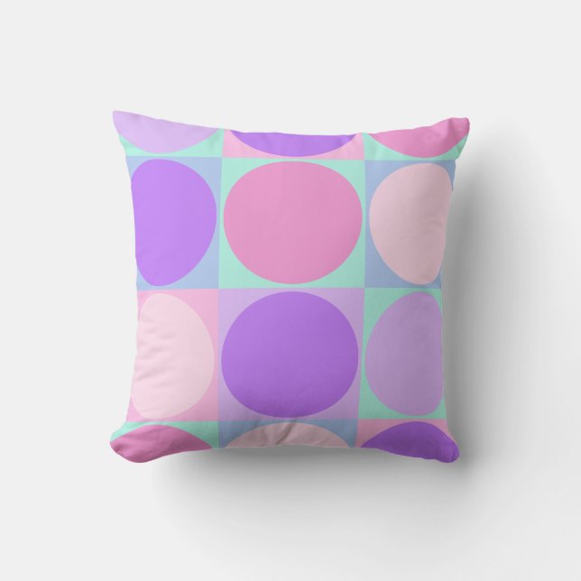 Pastel Purple Pink Aqua Geometric Circle Shape Art Cushion (Front)