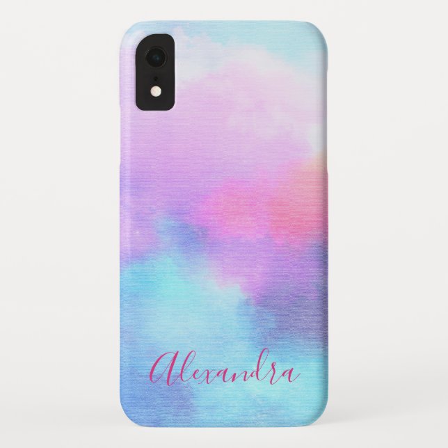 Pastel Purple Pink Blue Monogram Name Case-Mate iPhone Case (Back)