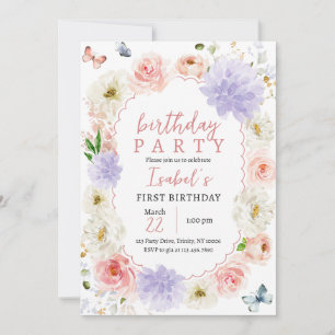 Pastel Purple Pink Butterfly Birthday Invitation