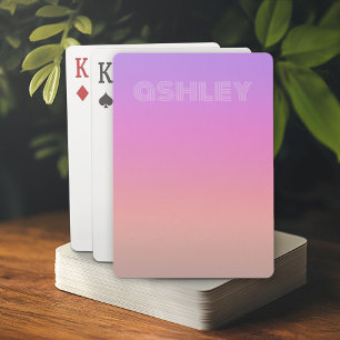 Pastel Purple Pink Coral Ombre - huge monogram Playing Cards