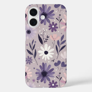 Pastel purple pink floral pattern whimsigoth dark iPhone 16 case
