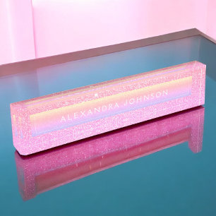 Pastel Purple Pink Glitter Sparkle Modern Nameplate