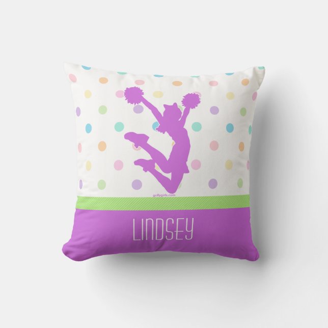 Pastel Purple Polka-Dot Cheer/Pom with Monogram Cushion (Front)