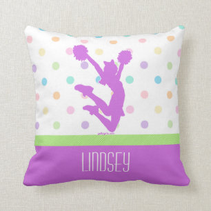 Pastel Purple Polka-Dot Cheer/Pom with Monogram Cushion
