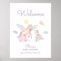 Pastel Purple Princess Unicorn Baby Shower Welcome