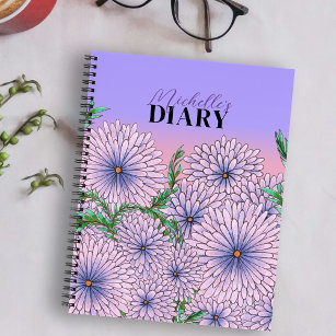 Pastel Purple Purple Flowers and Green Leaves  Notebook