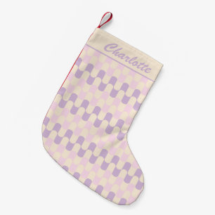 Pastel Purple Retro Geometric Pattern Custom Name Small Christmas Stocking