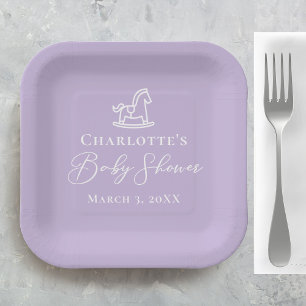 Pastel Purple Rocking Horse Baby Shower Custom Paper Plate