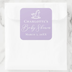 Pastel Purple Rocking Horse Baby Shower Square Sticker