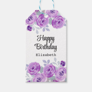 Pastel Purple Rose Floral Greenery Happy Birthday Gift Tags