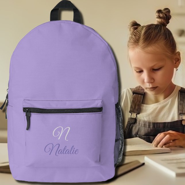 Pastel  Purple   solid colour monogrammed Printed Backpack (Creator Uploaded)