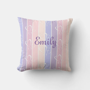 pastel purple stripes heart valentines  cushion