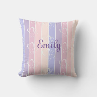 pastel purple stripes heart valentines cushion