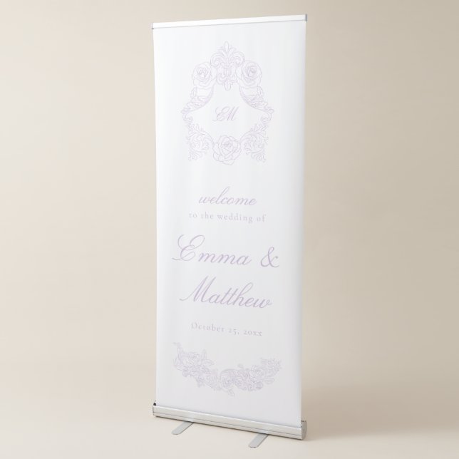 Pastel Purple Victorian Crest Wedding Welcome Retractable Banner (3/4)
