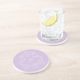 Pastel Purple Victorian Wedding Crest Monogram Coaster
