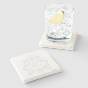 Pastel Purple Victorian Wedding Monogram Crest Stone Coaster