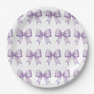 Pastel Purple Vintage Satin Bow Pattern Paper Plate