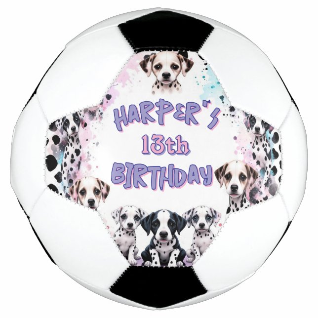Pastel Purple Watercolor Dalmatian Puppy Birthday  Football (Front)