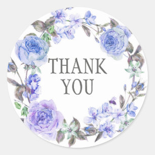 Pastel Purple Watercolor Floral Thank You Classic Round Sticker